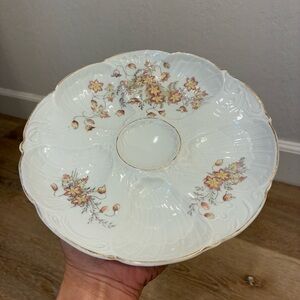 Vintage Austria Porcelain Divided Serving Dish Floral Gold Trim 8”
